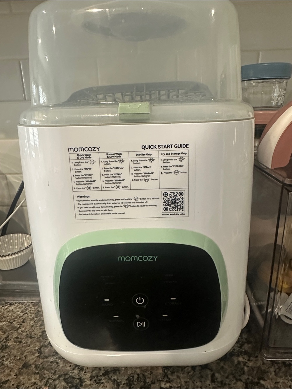 Momcozy White and Mint Electric Baby Bottle Sterilizer & Dryer